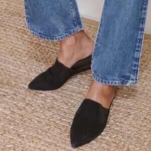 Jenni Kayne Black Oiled Leather Pointed Toe Flat Mules NWOB Sz 38